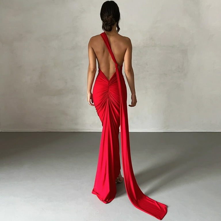 Lisingtool dresses for women 2023 Women Backless Dress Bodycon Sleeveless Open  Back Maxi Dress Going Out Elegant Party Cocktail Long Dress homecoming  dresses Red