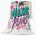 thumbnail image 2 of Sorry I Have Mahjong Plans Pink Teal Purple, Cozy Friendship Quote Scene, Warm Flannel Blanket for Living Room and Reading Nook, Art Lovers Friendship Gift, Artistic Home Decor, 2 of 9