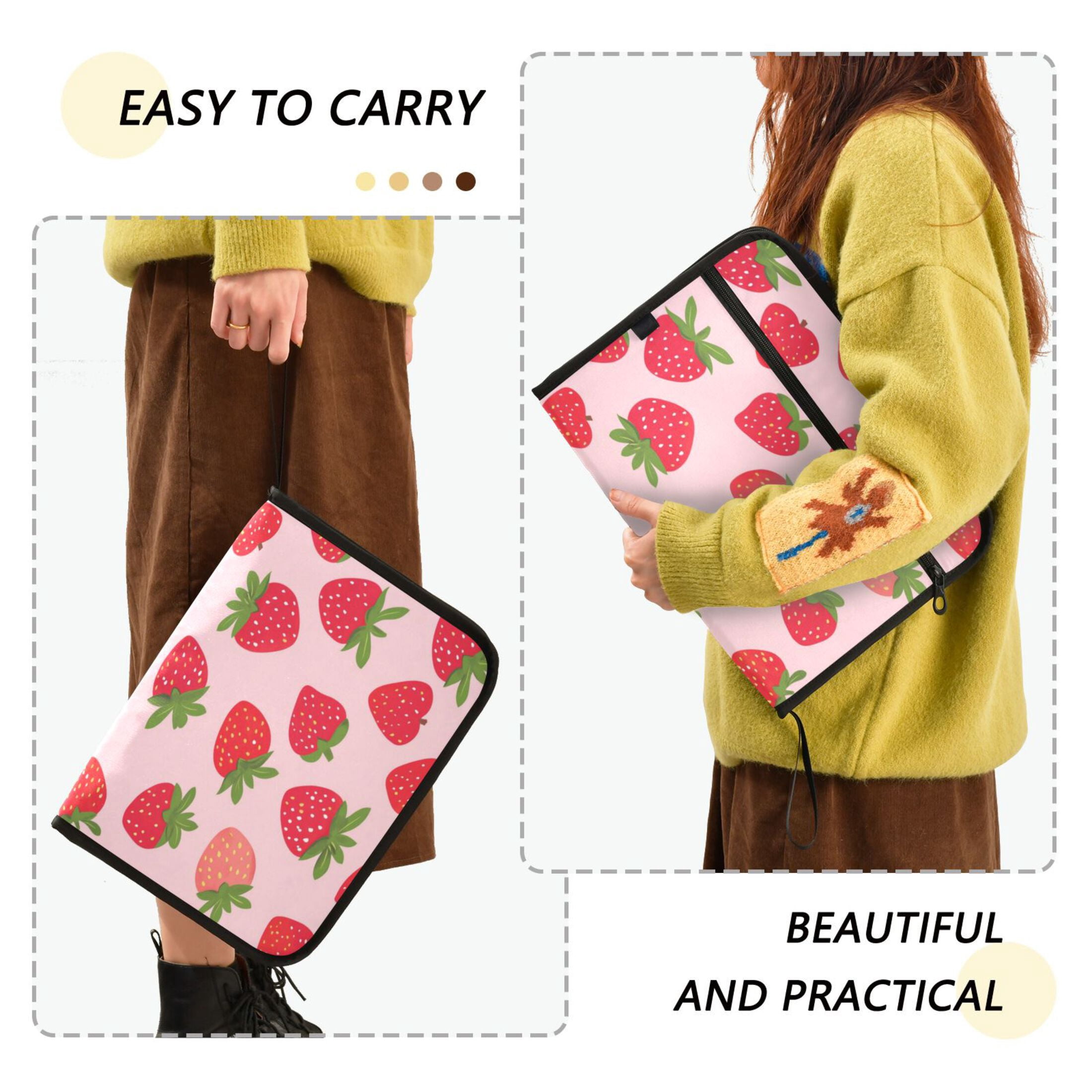 Organ Folder 14.2 x 0.8 x 10.6 Inches 13 Separate Pockets A4 Size Documents Folder A Sort Storage File Manager For The Home Office Pink Strawberry1