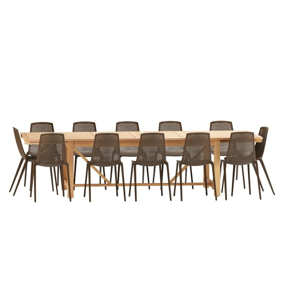 Amazonia 13 Piece Rectangular Patio Dining Set W/Brown Plastic/Resin Chairs