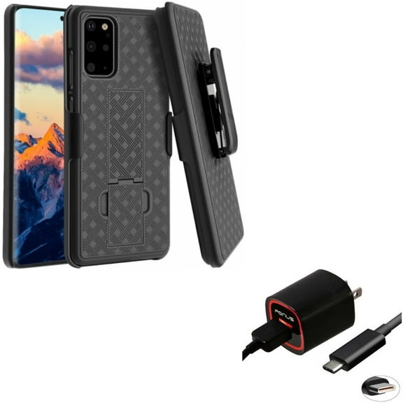 Home Charger & Case Belt Clip for Samsung Galaxy S20 Plus - 2.4A USB-C Cable TYPE-C   Holster Swivel Cover Combo