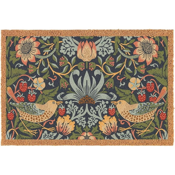 Coir Doormat Front Door Mat New Home Closing Housewarming Gift Blue Strawberry Birds Floral Flowers (24x16 Standard)