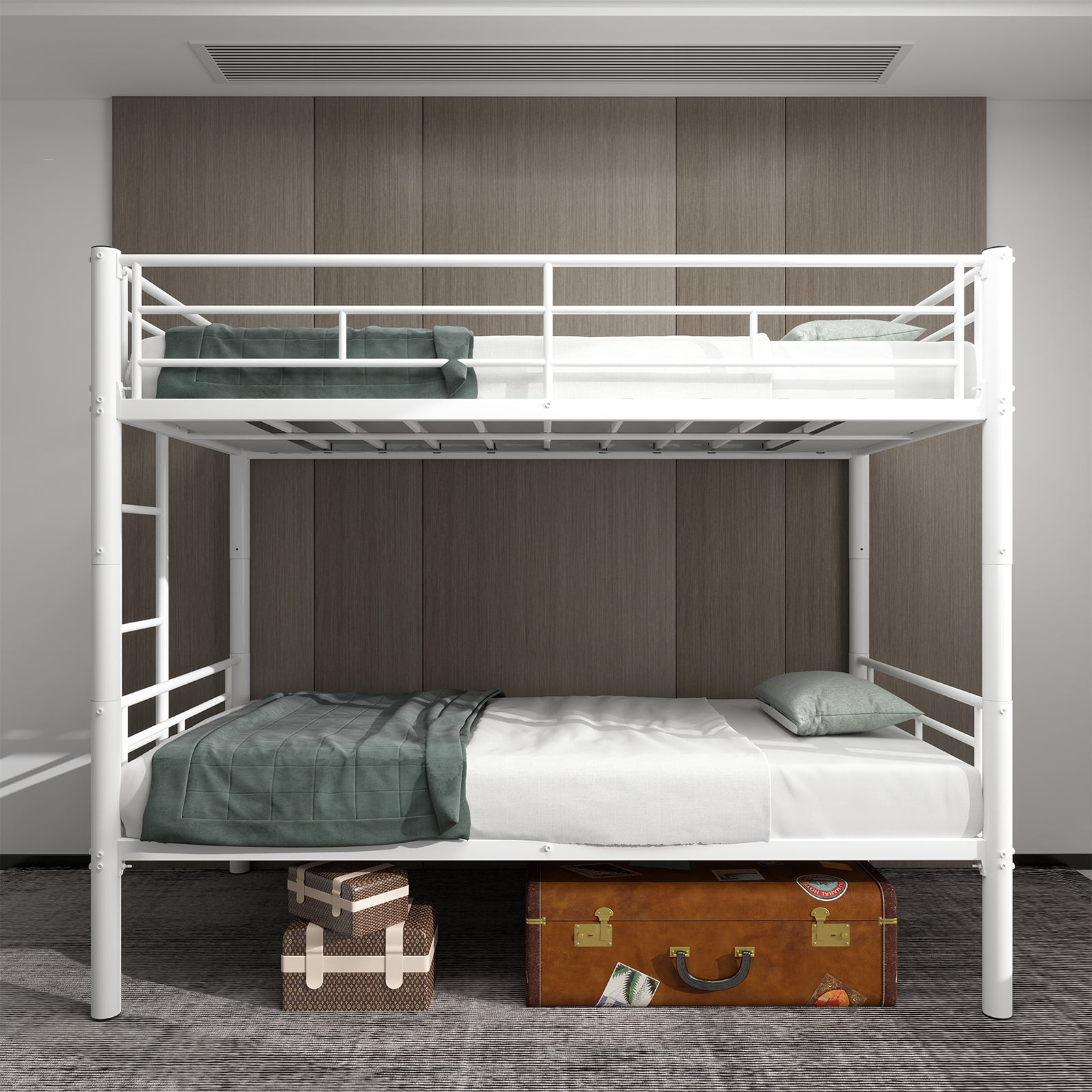 Alvantor Twin over Twin Bunk Beds Convertible 2 Beds Metal Heavy-duty Bed Frame for Kids Teens with Ladders & Guardrail White