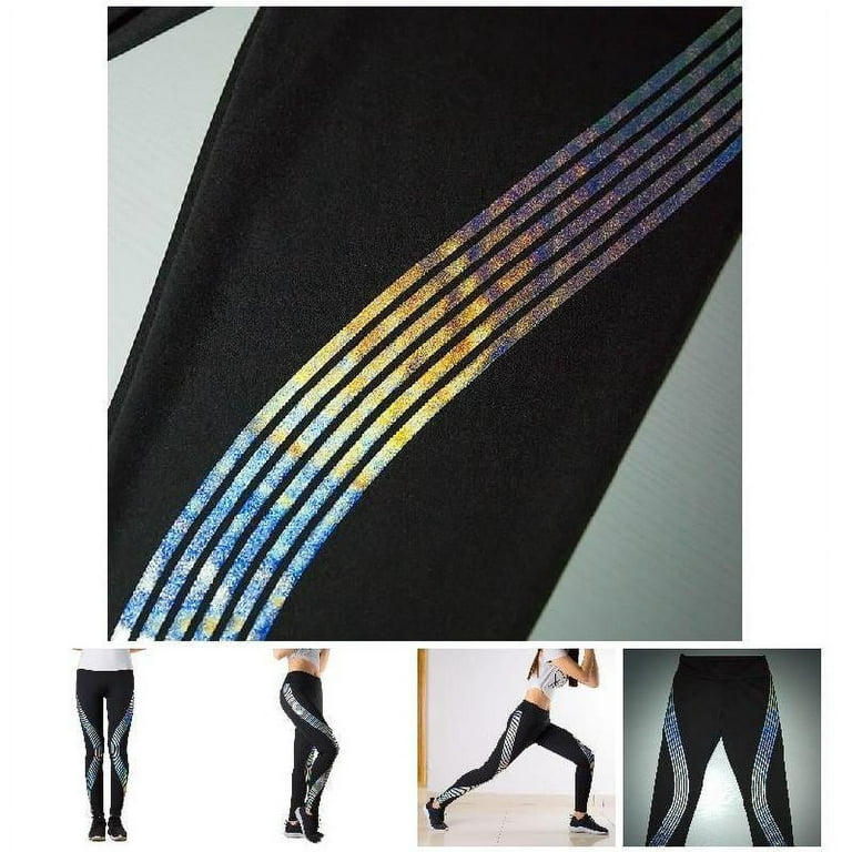 Women's Rainbow Reflective Leggings Gym Fitness Yoga Pants Sportswear Glow  Casual M