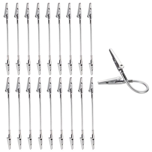 Uxcell 20 Pcs Clip de Cocodrilo de Doble Cabeza, Clip de Metal Flexible con Manguera Larga, Sujetadores Fuertes para Notas de Fotos, Plata