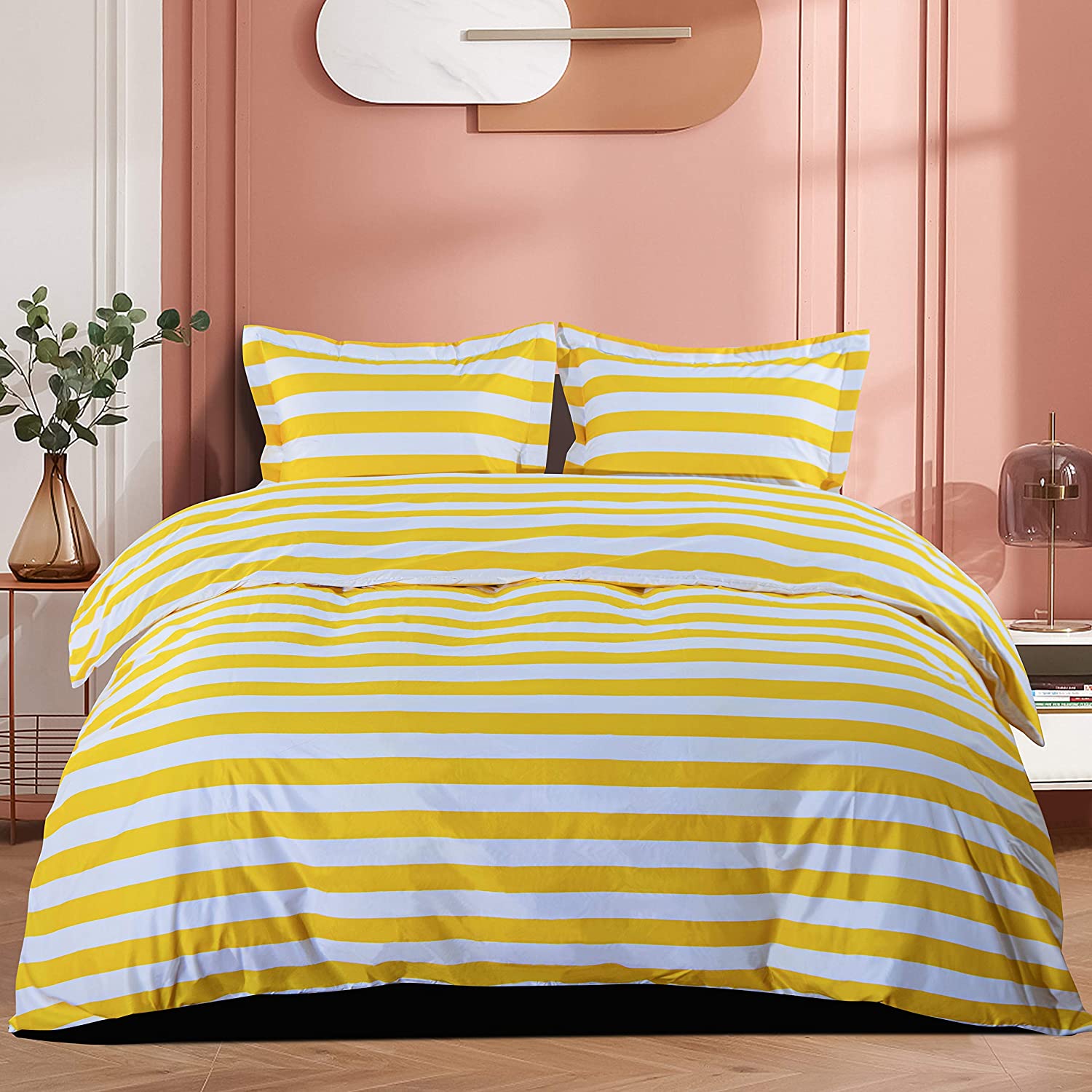 Microfiber Queen Duvet Cover Set, 3 Pieces Ultra Soft Stripe Printed