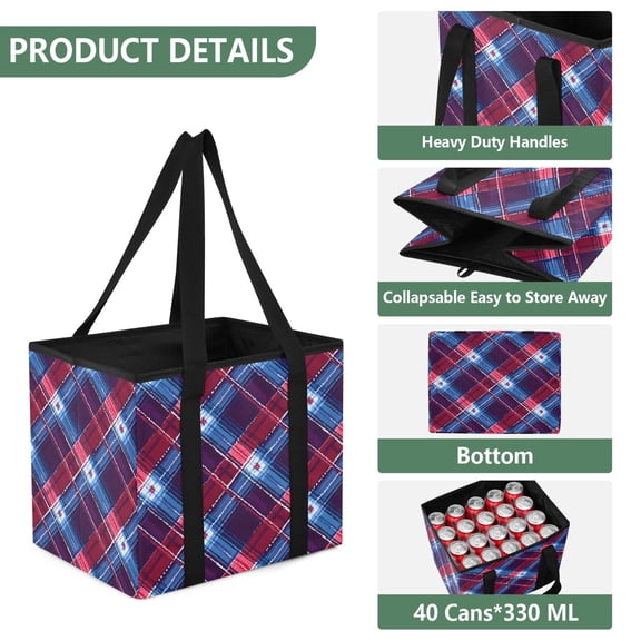 Collapsible Car Trunk Organizer with Handles 600D Oxford for Car Kitchen and Home Storage, Blue and White Checkered 13× 10.2×10.8inch