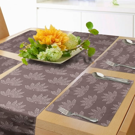 

Floral Table Runner & Placemats Pattern of Lotus Flower Inspired Oriental Curlicue Motifs in Pastel Tones Set for Dining Table Placemat 4 pcs + Runner 16 x90 Pale Mauve Taupe Rose by Ambesonne