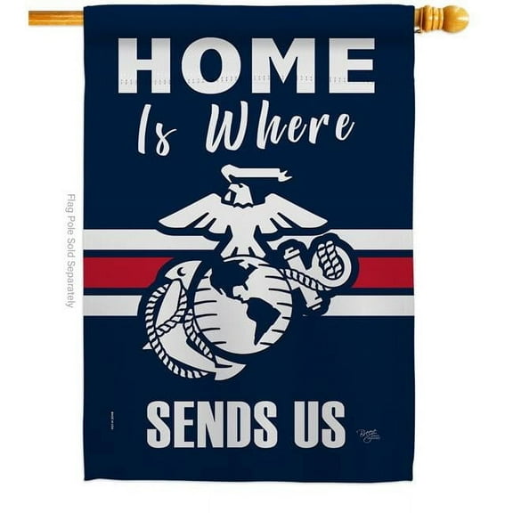 Breeze Decor  Home is Where Marine Corps House Flag Armed Forces 28 x 40 in. Double-Sided Decorative Vertical Flags for Decoration Banner Garden Yard Gift