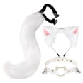 thumbnail image 2 of 3 piezas de gato de piel sintética Aro de cabellero Cola de Campana de Halloween Gargantilla de material cuero para el cuello Conjunto de , Blanco Talla única Yinane Traje de juego de cosplay, 2 of 7