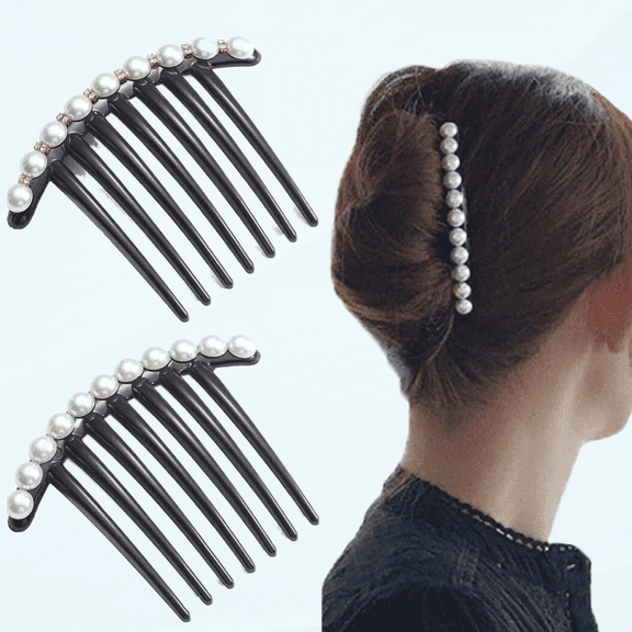 Vintage Pearl Black Hair Side Combs Clip Hair Accessories Hair Tools Side Combs Unbreakable Decorative Combs Party Daily for Women and Girls (Pack of 2) (Style1)