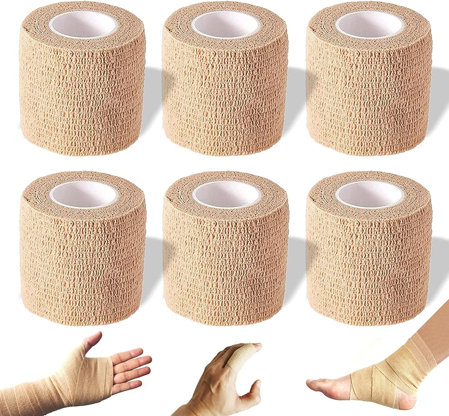 Self Adhesive Bandage Wrap, 2 inches x 5 Yards, 6 Pack, Self Adhering