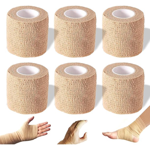Self Adhesive Bandage Wrap, 2 inches x 5 Yards, 6 Pack, Self Adhering