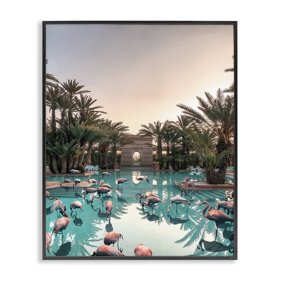 Stupell Industries Tropical Tropical Pink Flamingo Pool Black Framed Giclee Art, 24 x 30, by Ziwei Li