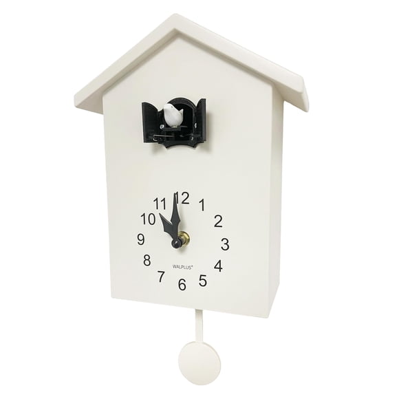 WALPLUS Coucous Modernes pour Mur Horaire Carillon Coucou Horloge Volume Réglable Horloge Cookoo Pendule Amovible Horloge Coucou de Noël Cadeau Décoration Intérieure Blanche