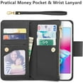 thumbnail image 2 of Case for iPhone 7 Plus iPhone 8 Plus, Glossy PU Leather 9 Card Slots Magnetic Closure Detachable Wrist Strap Zipper Wallet Shockproof Removable Back Cover Case - Black, 2 of 16