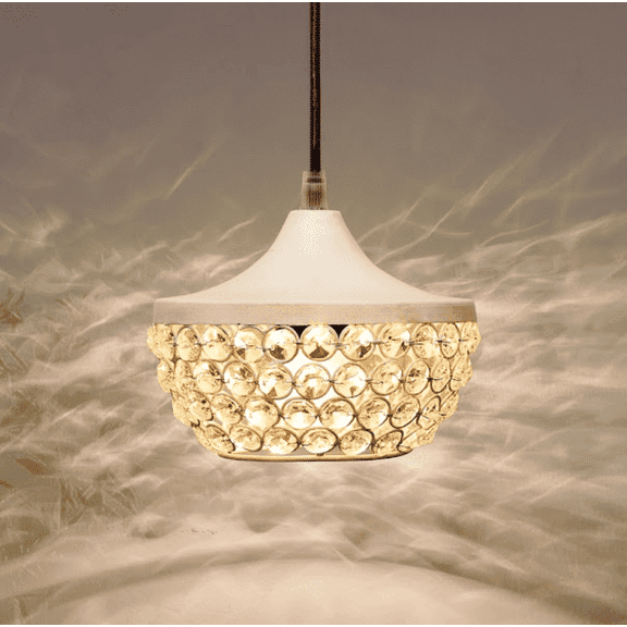 Crystal Pendant Light - Modern White Hanging Ceiling Lamp with Sparkling Crystals, Decorative Lighting for Dining Room, Living Room, Bedroom, Kitchen Island - Elegant Chandelier Style(White)