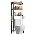 thumbnail image 3 of Biemlerfn Over The Toilet Storage Shelf, 3-Tier Wooden Bathroom Organizer Freestanding Space Saver with Toilet Paper Holder and 3 Hooks, Brown, 3 of 16