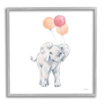 Stupell Industries Smiling Elephant Orange Balloons Graphic Art Gray Framed Art Print Wall Art, Design by Katina Pete