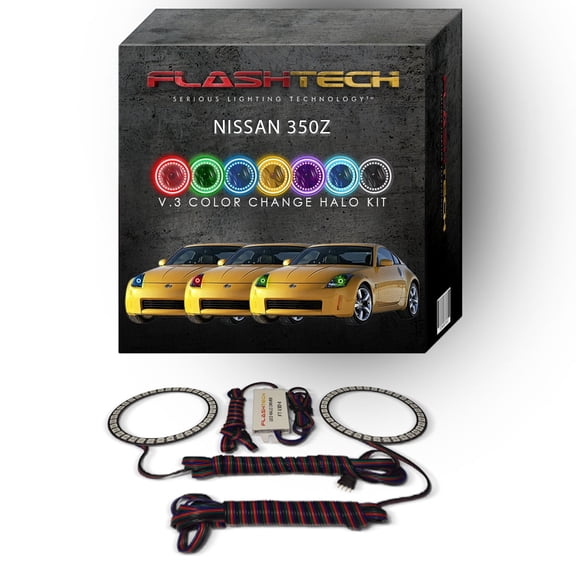 Flashtech RGB Multi Color Changing LED Halo Ring kit for 2003-2005 Nissan 350z Headlights
