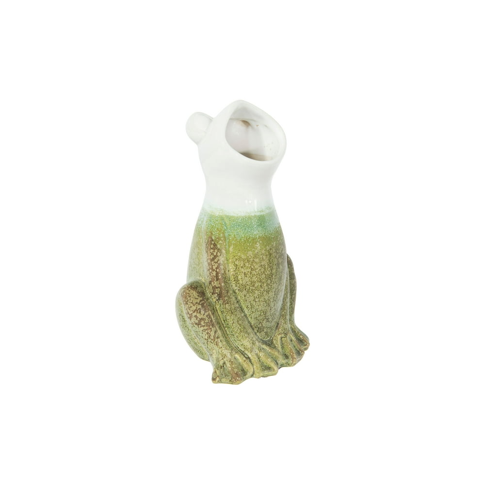 Creative CoOp Green & White Stoneware Frog Shaped Vase with Reactive