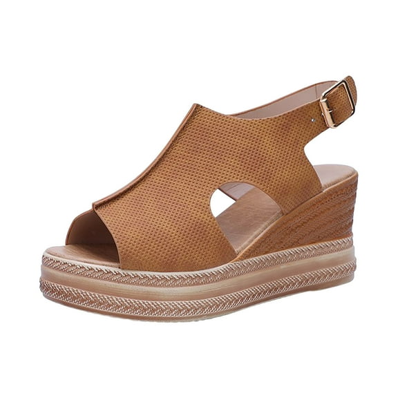 Anuirheih Women's Wedge Heels Sandals, Open Toe Buckle Ankle Strap Summer Thick Soled Shoes, Gifts for Women Wife Girlfriend Mom(Brown)