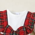 thumbnail image 5 of Kucnuzki Infant Baby Girl Romper 12-18 Months Ruffle Long Sleeves Bodysuit Bowknot Plaid Fake 2pcs Romper + Headband Red, 5 of 10