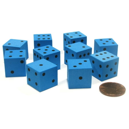 Diced Foam Insert - Koplow Games Set of 10 D6 16mm Foam Dice with Square Corners - Blue with Black Spots #16793