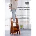 thumbnail image 4 of Wooden Folding Library Ladder Chair, 4-Storey Portable Multi-Function Step Stool, Indoor and Outdoor Display Rack Flower Rack (Walnut), 4 of 7