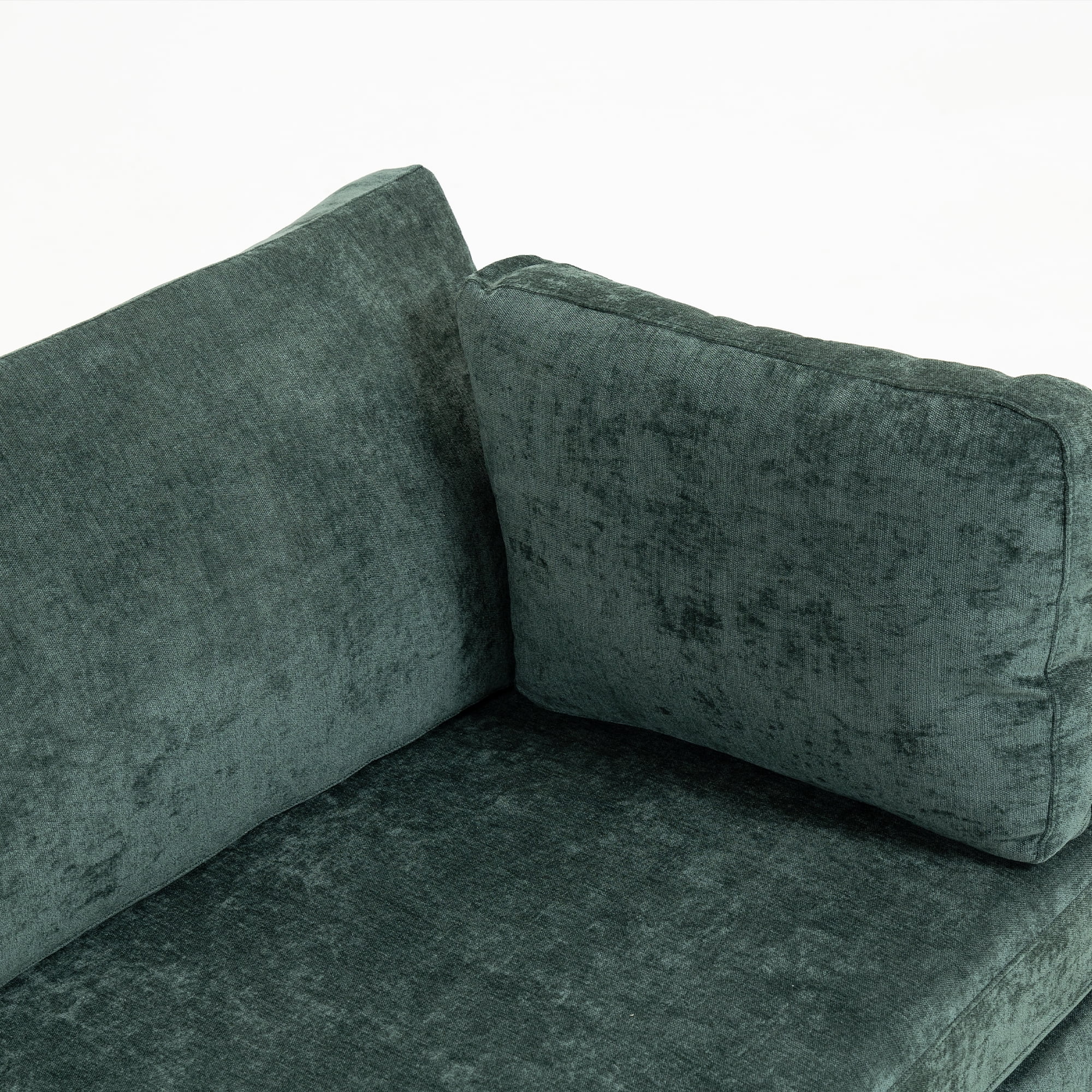 111.42*32.28 inches Comfortable three-seater chenille fabric sofa, soft to sit on, with super soft cushions and side pockets, suitable for living room, apartment. Three-seater deep sofa,Dark Green