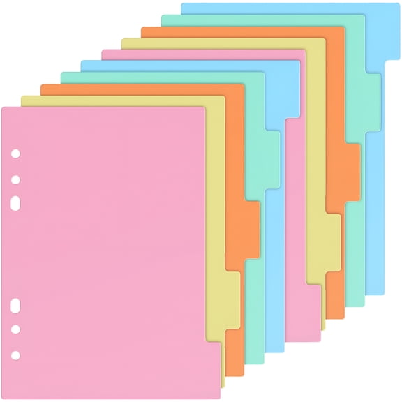 CCOCC 10 Pack Tab Dividers 6 Holes Plastic Labels Index Binder Dividers for A5 Size Notebook Planner,for School,Office,Project Organizing,Journaling