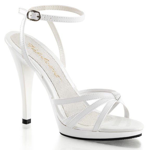 4 1/2" Stiletto Heel Strappy Ankle Wrap PF Sandal - Wht Pat/Wht, 16