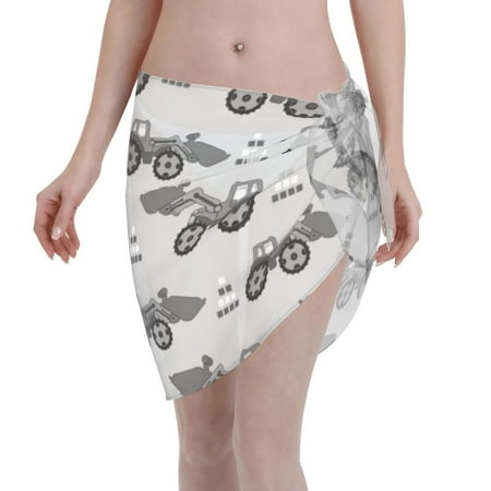 Disketp Gray Tractor Women Swimsuit Cover Up Short Chiffon Summer Beach Sarong Bikini Wrap Skirt Bathing Suit