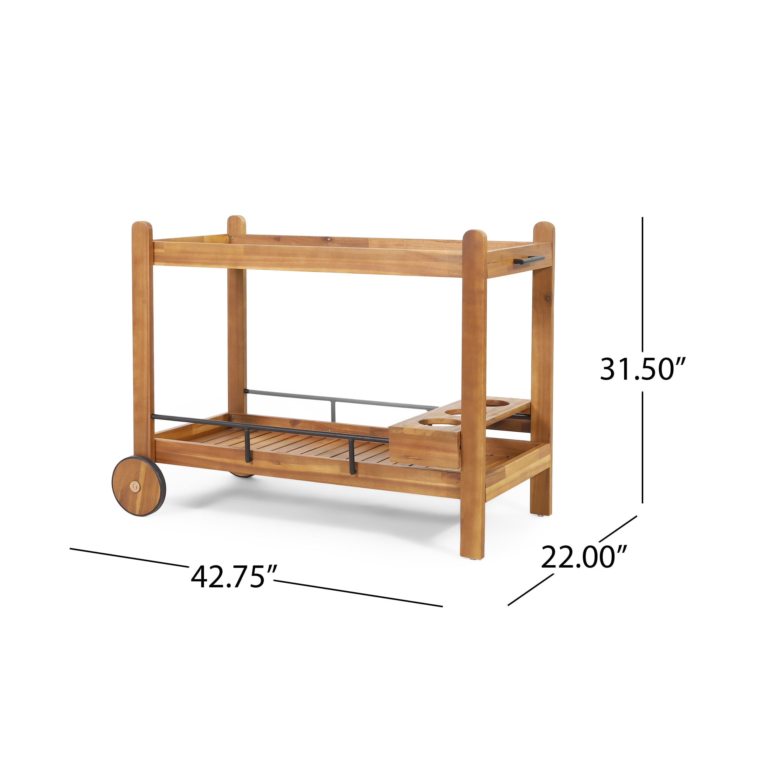 Noble House Teak and Black Acacia, Wood and Iron Outdoor Kitchen Serving & Storage Cart
