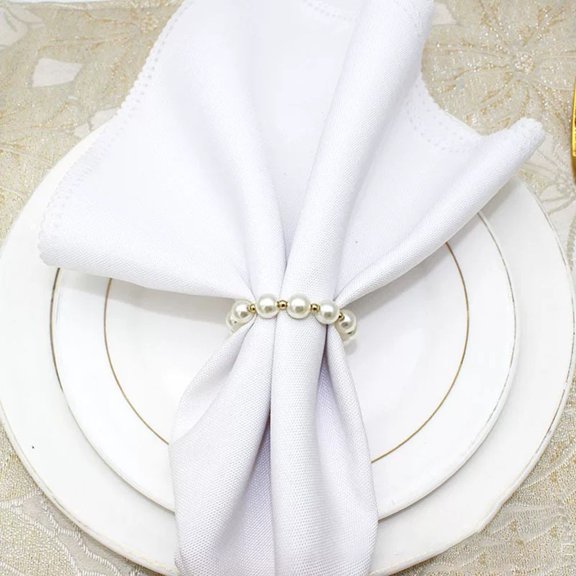 30PC Pearl Napkin Rings, Silver Napkin Ring Holder, Wedding Beaded Napkin Rings