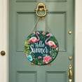 thumbnail image 7 of Ymaotrade Farmhouse Hello Summer Tropical Theme Round Wood Wreaths 12in, Flamingo & Flower Sign, Wood Welcome Sign Farmhouse Porch Decorations Housewarming Gift for Home Outdoor Indoor 12in, 7 of 7
