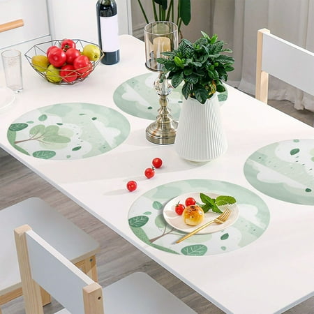 

Round Grid Placemat One Sizex4 Round Placemat PVC Plate Mat，15.4 Inch Non-Slip and Heat Resistant Table Placemat Dining Room Placemat Small Green Tree
