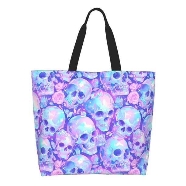 Disketp Blue Skull Daisy Bolsa Tote Estampada para Mujer, Bolso de Hombro y de Mano para Compras y Viajes