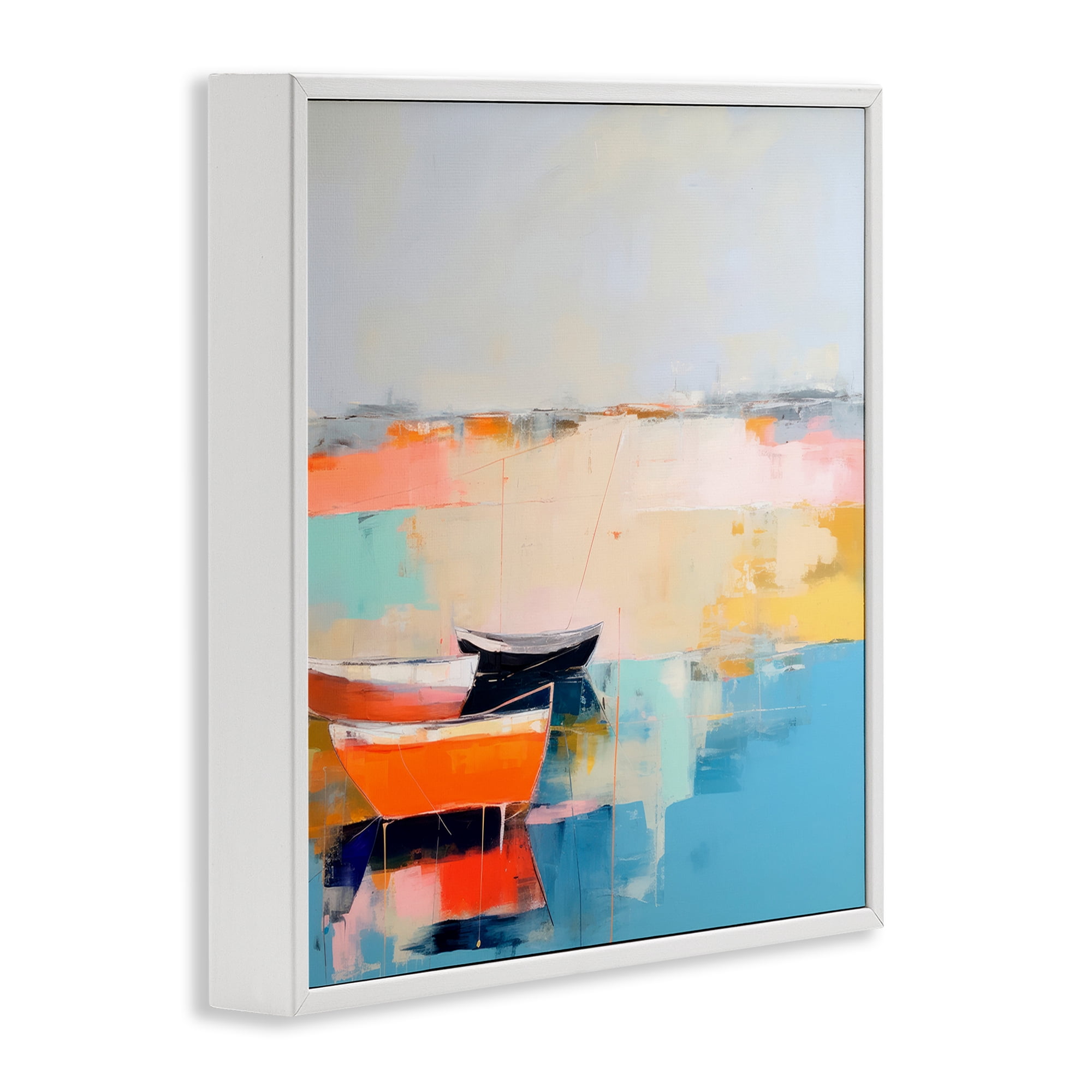 Stupell Industries Vivid Boat Abstraction Transportation Painting White Framed Art Print Wall Art, 17 x 17