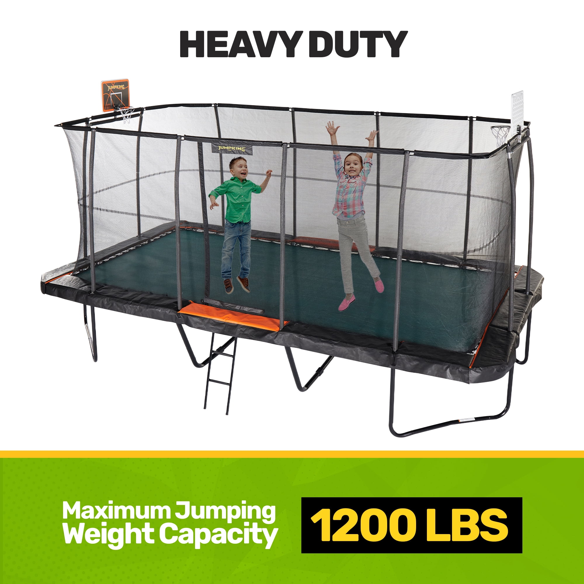 JumpKing 10’x18’ Rectangular Trampoline with 2 Basketball Hoops