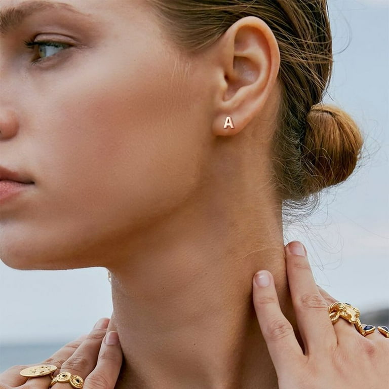 CZ Stud Earrings For Men Women 26 Letter Initial Studs Earrings Gold Plated  Xmas