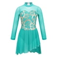 thumbnail image 5 of Aislor Girls Shiny Mesh Spilce Long Sleeve Irregular Hem Dance Dress Gymnastic Leotard Figure Ice Skating Dress, 5 of 7