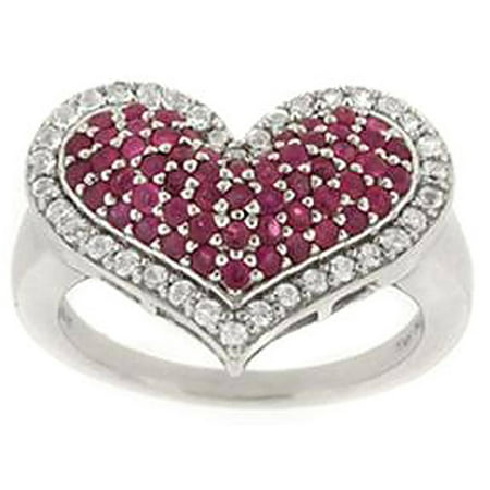 2.9 Carat T.G.W. Ruby and White Topaz Sterling Silver Heart Ring