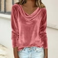 thumbnail image 2 of Womens Long Sleeve Tops Velvet Shirts For Cowl Neck Pleated Tops Elegant Fall Ruched Long Sleeve Blouse T Shirts For Women, 2 of 7