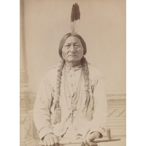 Chief Sitting Bull Holding Peace Pipe In 1885 Photo. When Signing On With Buffalo Bills Wild West Show History