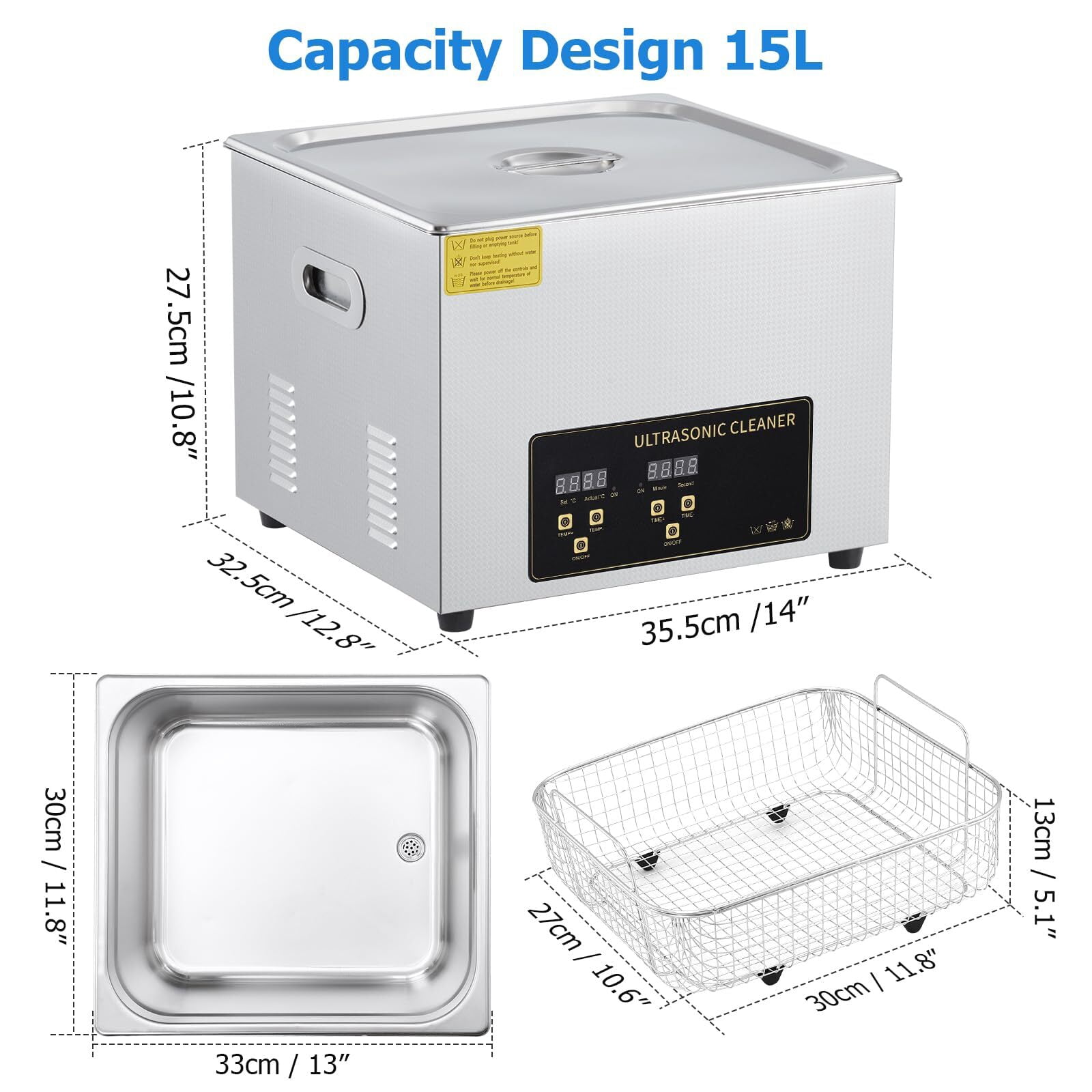 Aoile 15L Ultrasonic Cleaner with Heater & Timer, Professional Industrial Cleaning Machine for Carburetor Repairing Tools Parts Instrument