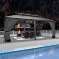 thumbnail image 3 of Gotland 2024 New 12' x 20' Hardtop Gazebo, Outdoor Iron Metal Double Roof Pergola with Curtains and Netting for Patio, Garden, Lawn, Grey, 3 of 7