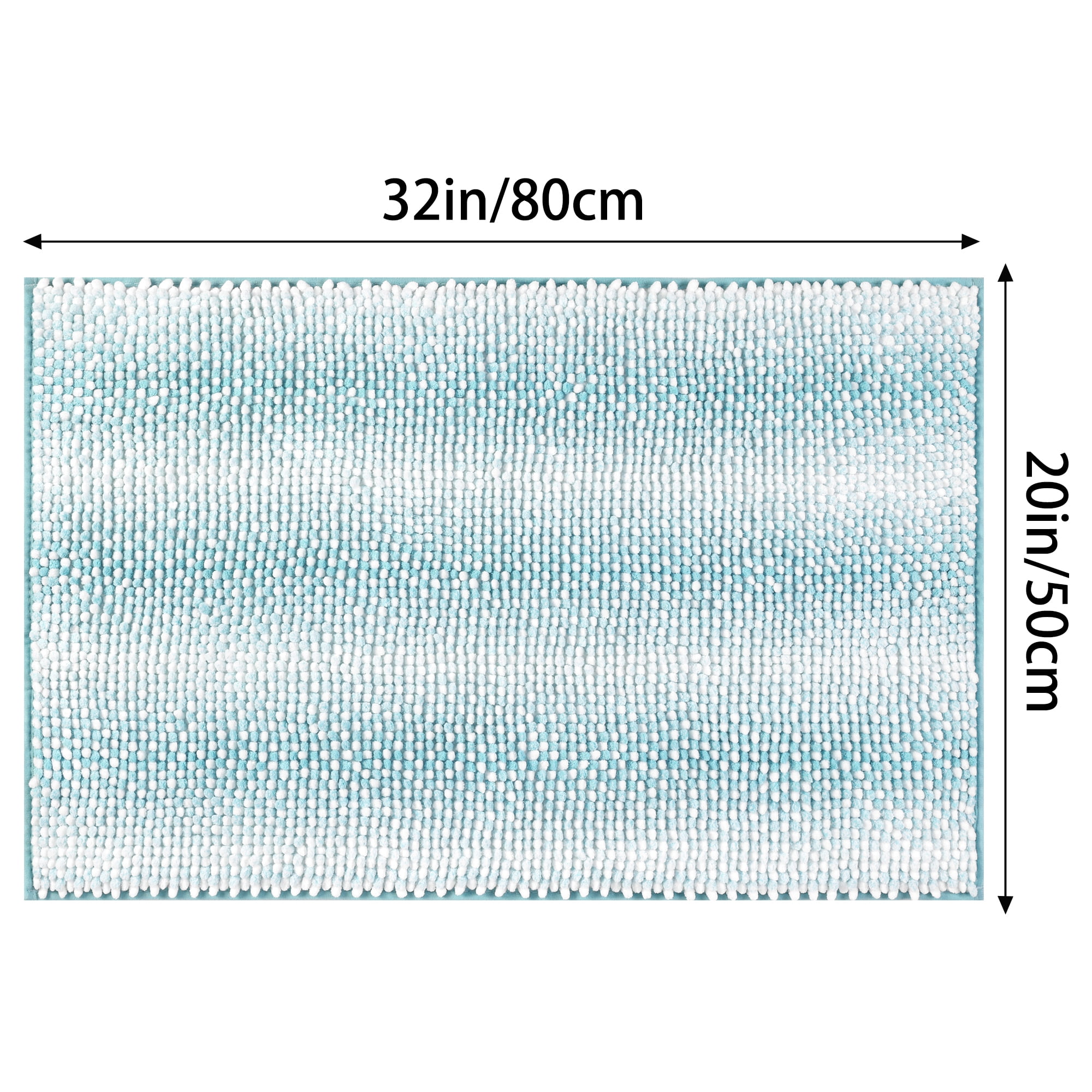 Unique Bargains Chenille Bathroom Rug Absorbent Non-Slip Striped Plush Shaggy Bath Rugs Lake Green 20" x 32"