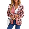 thumbnail image 2 of Women'S Fleece Jacket Print Long Sleeve Button Down Shacket Jacket Coats Red XL, 2 of 8
