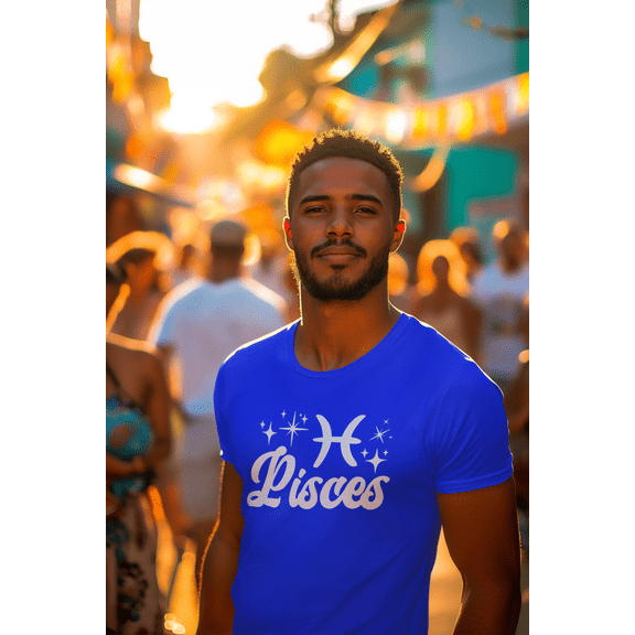 Respect My Tshirt - Pisces Zodiac Sign Graphic T-Shirt, Astrology Symbol Design, Crew Neck, Blue,3X